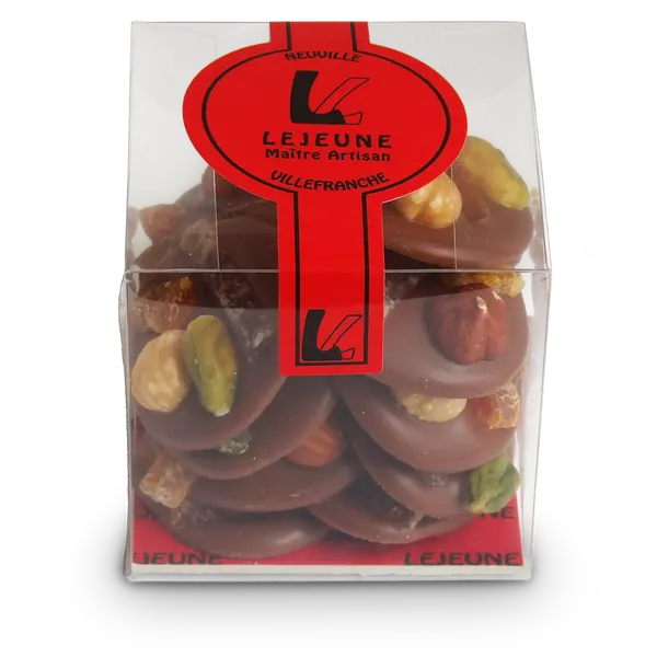 Mendiants chocolat lait et fruits secs croquants